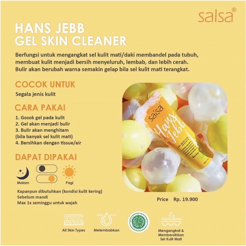 SALSA - Hans Jebb Gel Skin Cleanser Exfoliasi Scrub Peeling Perontok Daki Ketiak Hitam untuk Wajah dan Tubuh Tanpa Bilas Aman Viral BPOM