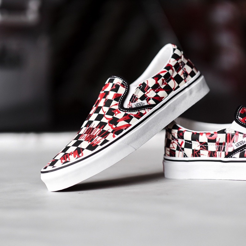 VANS SLIP ON CREW CHECKERBOARD RED CLASSIC ORIGINAL 100%