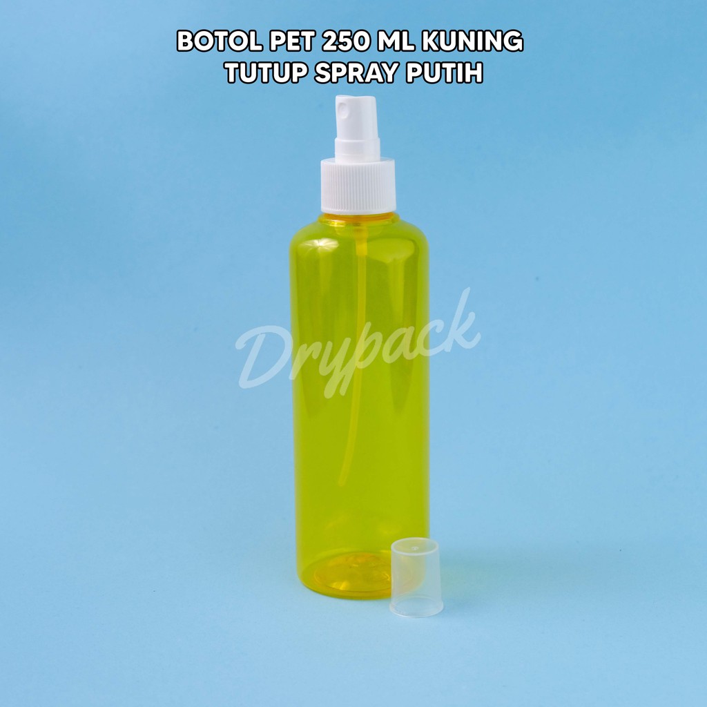 BOTOL PET 250 ML ROUND KUNING TUTUP SPRAY