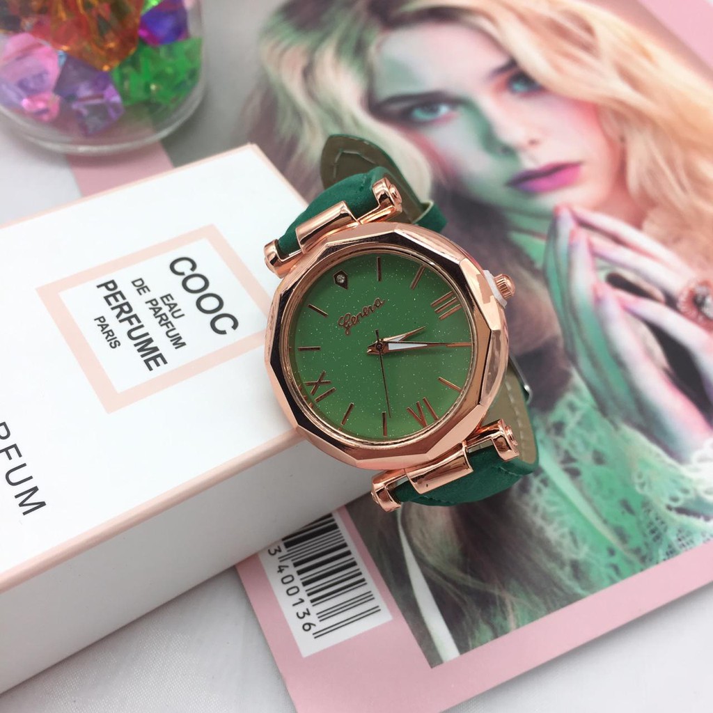 FYGALERY J150 JAM TANGAN GLITER GENEVA JAM TANGAN FASHION JAM TANGAN WANITA MURAH BATAM IMPORT-Hijau