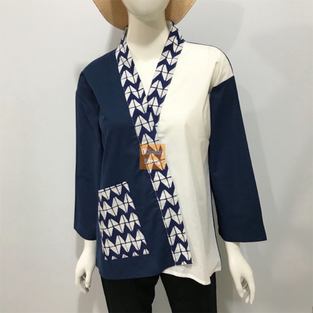  Blouse  Fashion Marion QQinian Katun Lengan Panjang Biru  