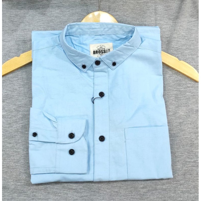 Kemeja Pria Polos Biru Muda Lengan Panjang Original, Kemeja Pria Distro, Kemeja Pria Basic, Kemeja P