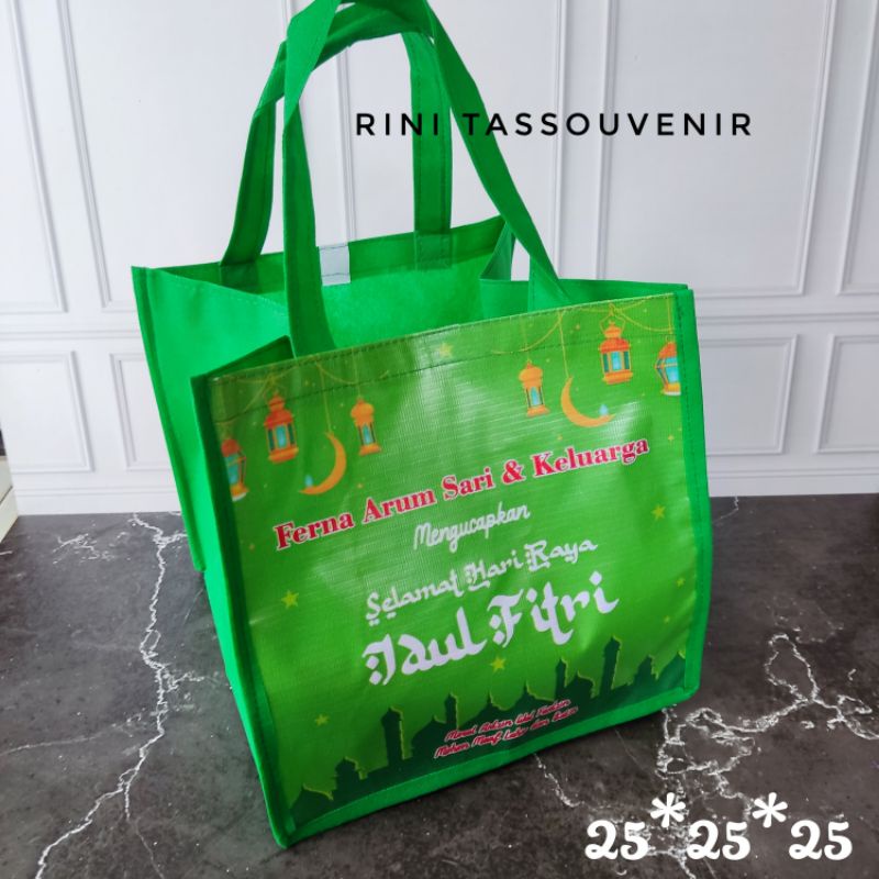 

tas lebaran idul fitri hijau muda - tas parcel lebaran 25*25*25