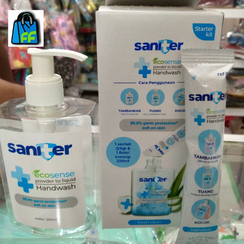 saniter botol sanitizer saniter starter kit / saniter hand wash dan refill powder liquid/ sabun mand