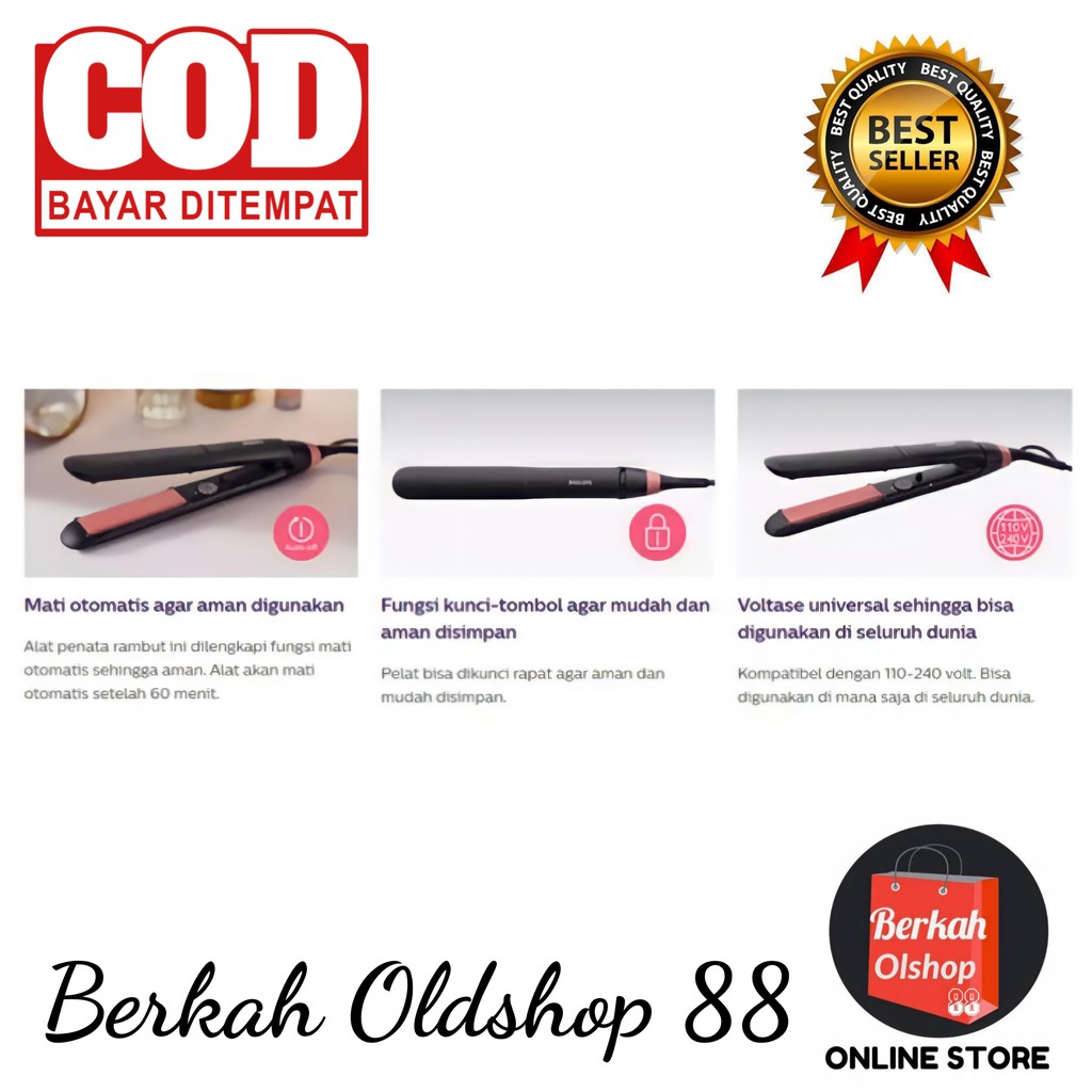 BERKAH OLDSHOP 88 - ORIGINAL PHILIPS BHS376/00 Keratin Ceramic Hair Straightener BHS376