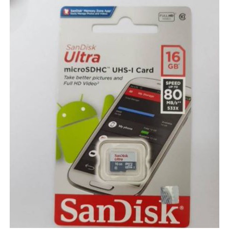 Microsd Sandisk 16 GB Speed 80MB/S(Non Adapter) ORIGINAL BERGARANSI RESMI