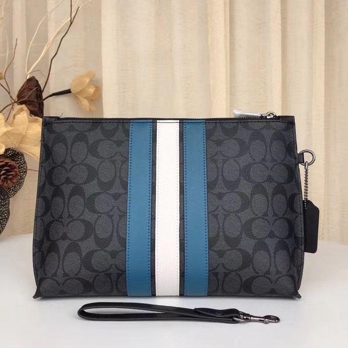 TAS PRIA clutch  STRIPE blue SIGNATURE / POUCH GARIS ORIGINAL travelling 38588