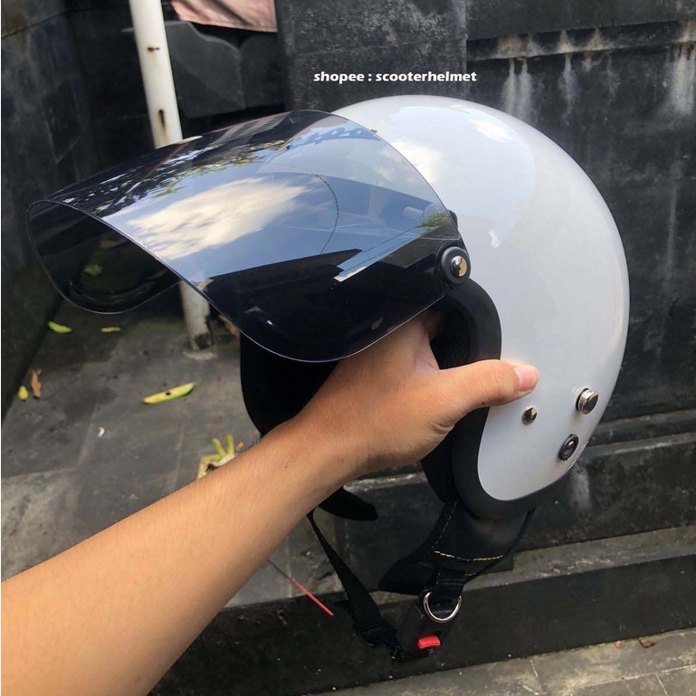 helm vespa putih xential white + kaca