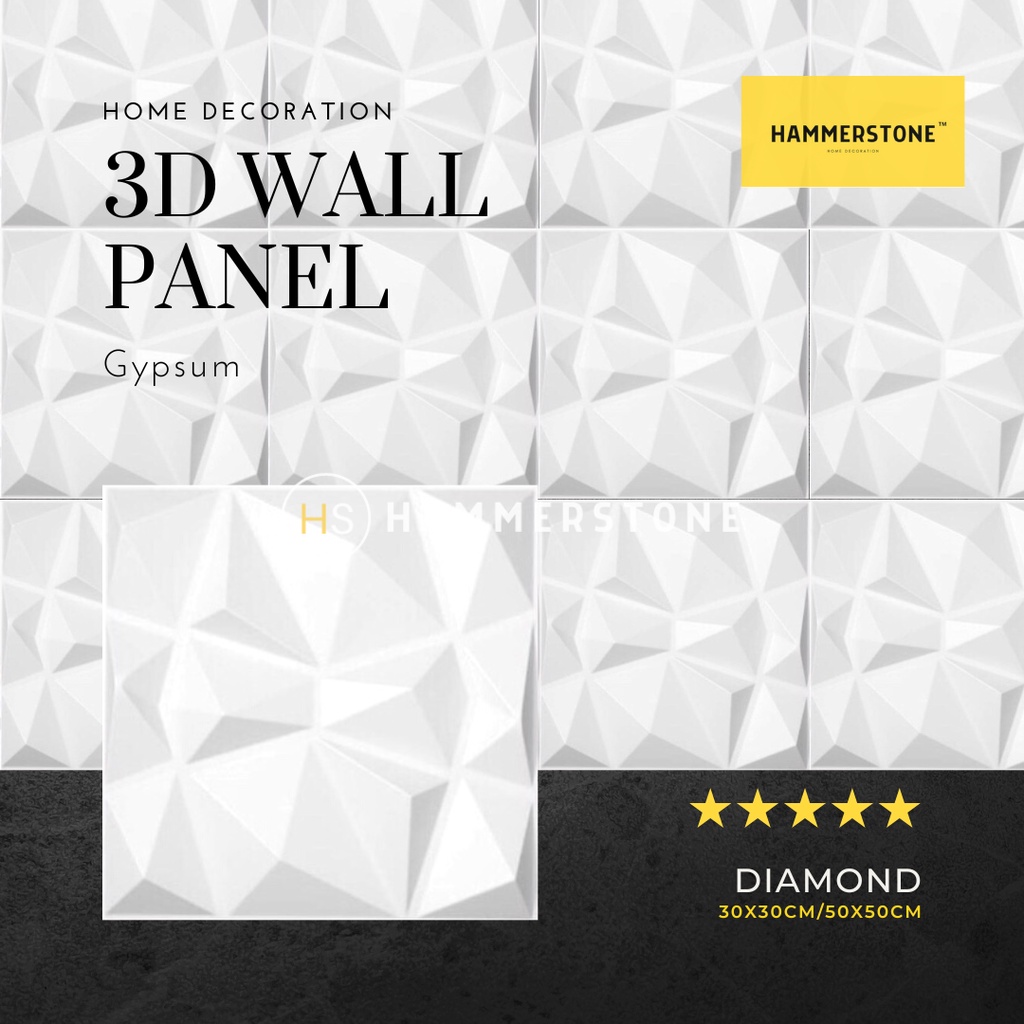 3D Wallpanel Gypsum Semen Diamond 30x30cm/Wall Decoration/Dekorasi Dinding/Interior/Eksterior/Ornamen Dinding/Ornamen Beton/Ornamen Gypsum/Wall Panel 3D Dinding/Hammerstone