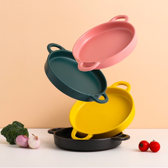 Panci Wajan Keramik Nordic macaron color double ear ceramic grill pan frying pan fried steak