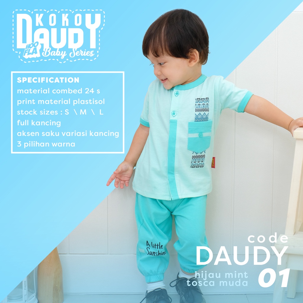 Setelan Baju Koko Bayi Usia 3 Bulan Sampai 2 Tahun Keren Lucu Bahan Lembut Premium Set Daudy baby Series HooflaKids Original Branded Pakaian Anak Laki 1 4 5 6 7 8 9 10 11 12