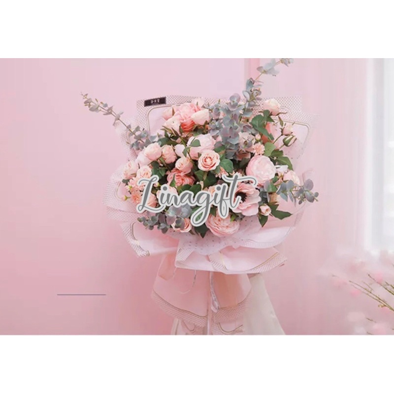 ( 5 Lembar ) POLKADOT FRAME - FLOWER WRAPPING PAPER / KOREAN CELLOPHANE KOTAK KOTAK PLASTIC WATERPROOF/ KERTAS BUNGA/BUKET/ FLORIST