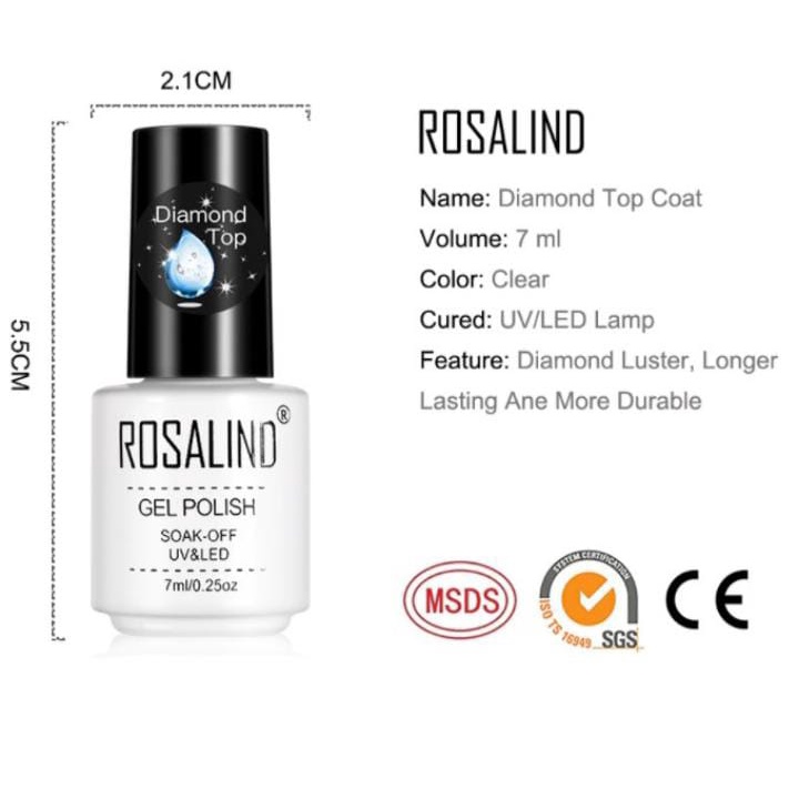 ROSALIND DIAMOND TOP COAT 7ml ANTI SCRACH KUSAM SHINE LONGLASTING KUTEK GEL TOP COAT KILAP TAHAN LAMA ROSALIND