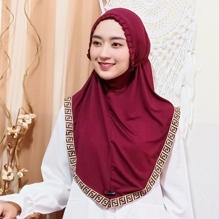 Hijab Instan Gerigi Tali FF/Bergo Tali Pet Gerigi Sporty FF-3