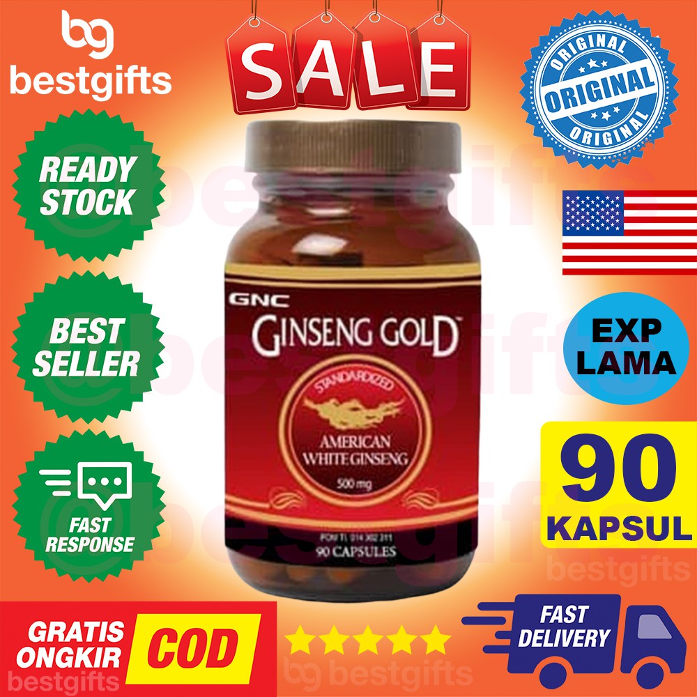 GNC AMERICAN WHITE GINSENG ROOT EXTRACT 500 MG STAMINA ENERGI KONSENTRASI PRIA WANITA 90 KAPSUL