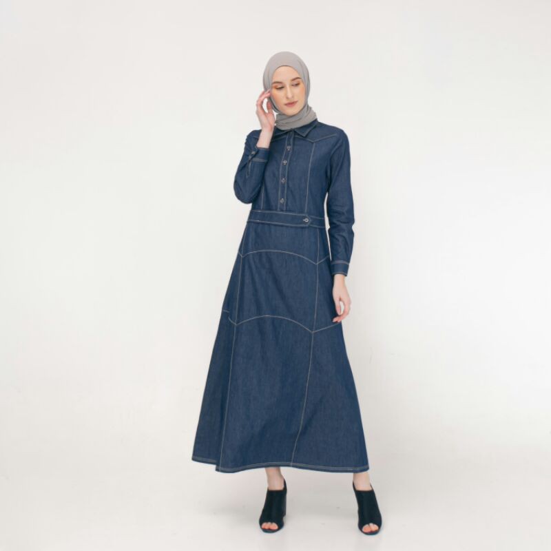 Florin - Gamis Denim Casual Variasi Jahitan