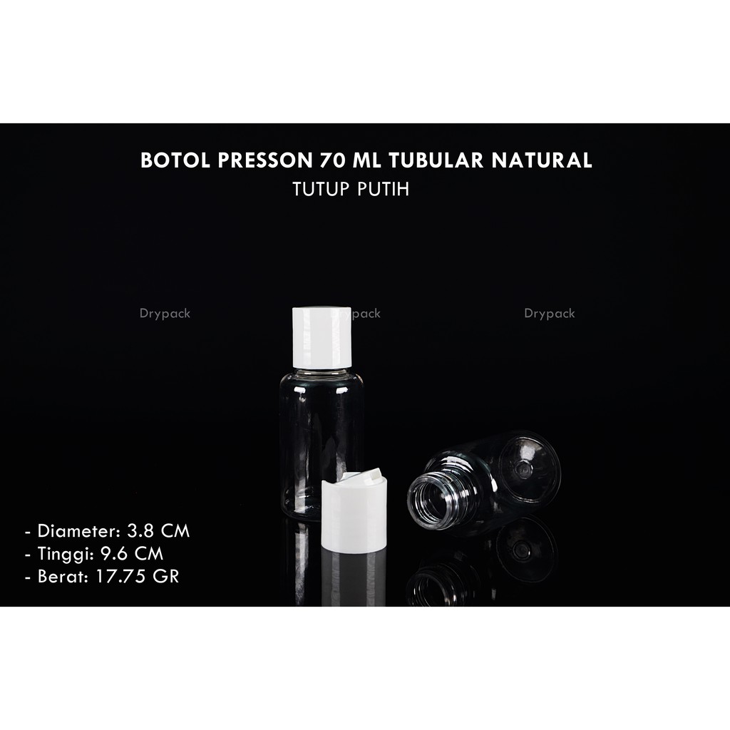 Botol Presson 70 ml Tubular Natural tutup Putih