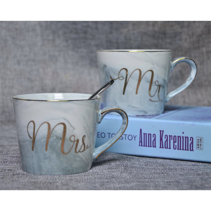 "mug / gelas couple marble marbel"