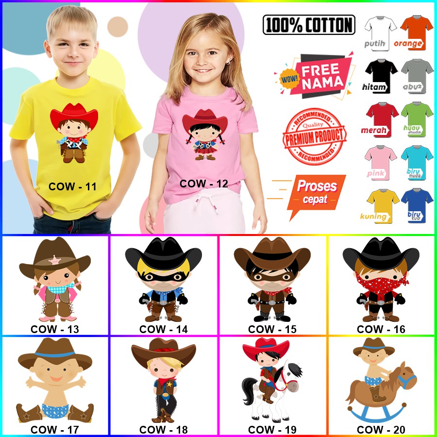 Baju Kaos ANAK DAN DEWASA COWBOY COUPLE (FREE NAMA)