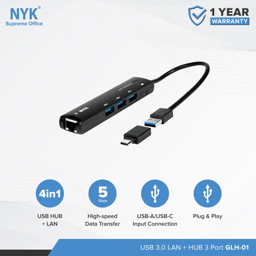 USB HUB 3.0 NYK LAN 3 Port GLH01