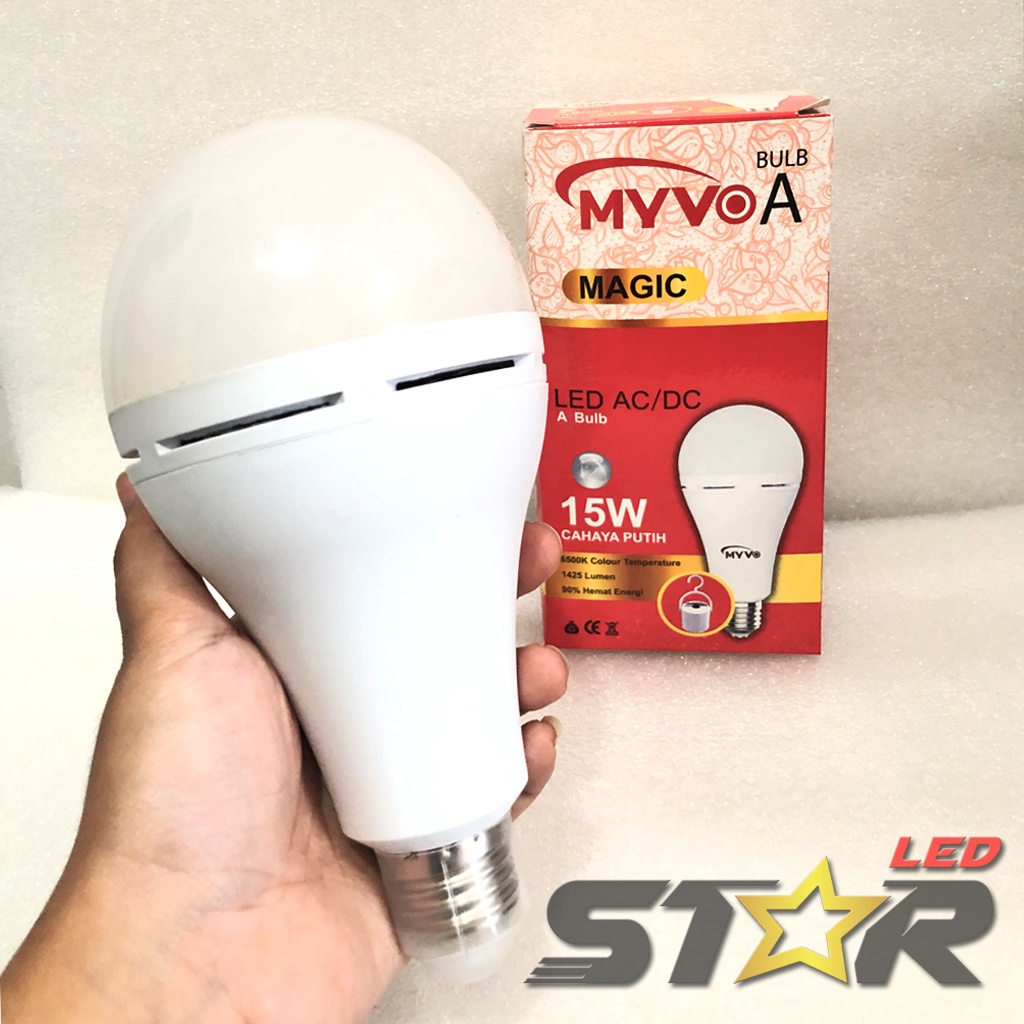 MYVO MAGIC 15W LED AC DC Bulb A Lampu Emergency Anti Rumah Gelap Hemat Energi Irit Listrik Fitting E27 15 WATT Star