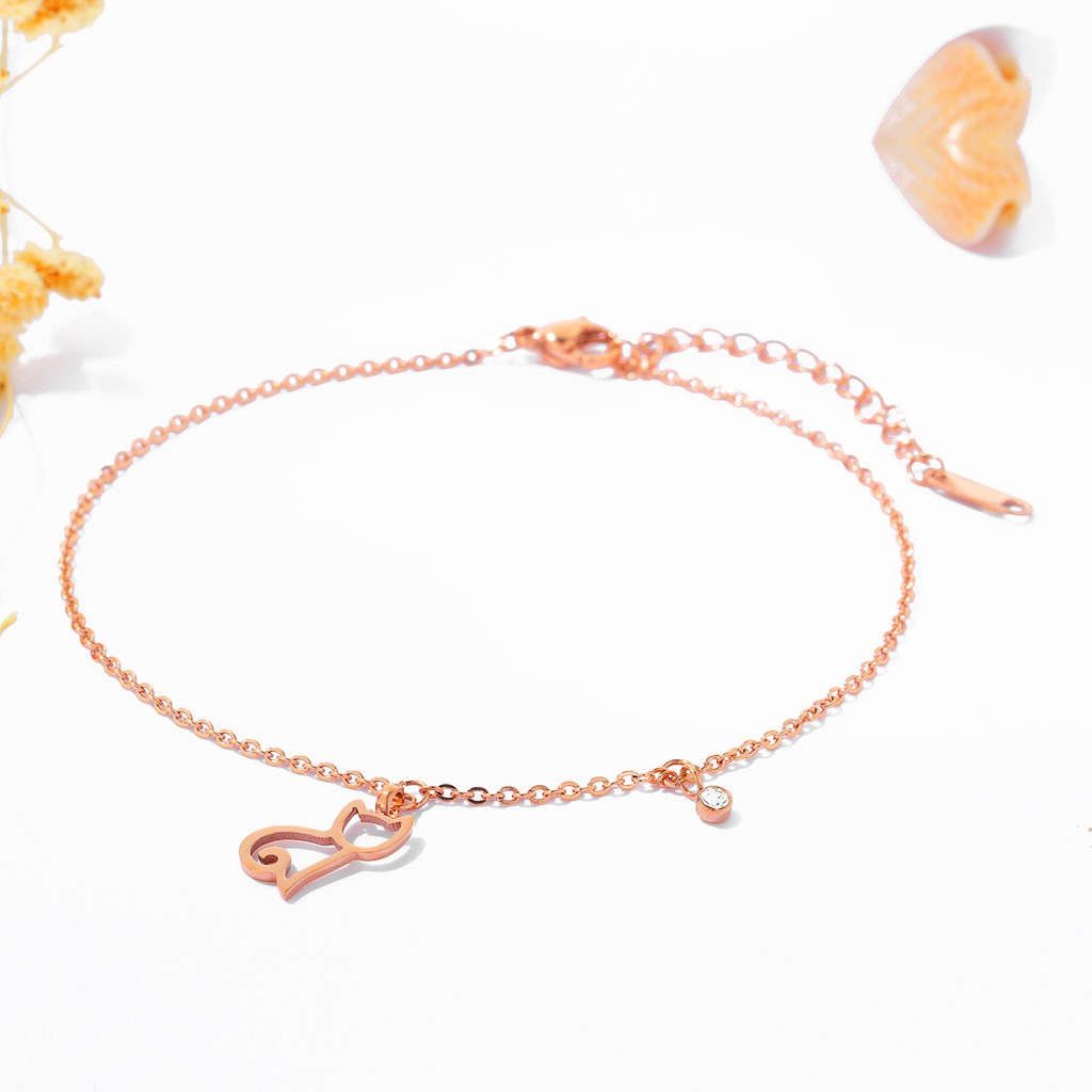 Gelang Kaki Wanita Aksesoris Titanium Korea Trend Masa Kini Hadiah GCK026 motif kucing cute lucu