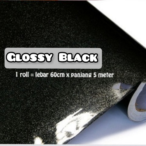 [GD] WALLPAPER PREMIUM GLOSSY BLACK HITAM POLOS UK 60CMX5M STICKER KITCHEN SET STIKER POLOS