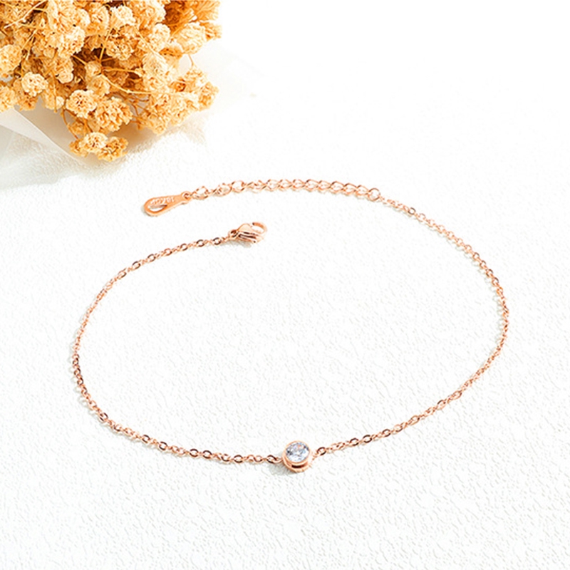 Gelang Kaki Rantai Bahan Titanium Steel Warna Rose Gold Gaya Korea Untuk Wanita Anti-rust anklet titanium-3