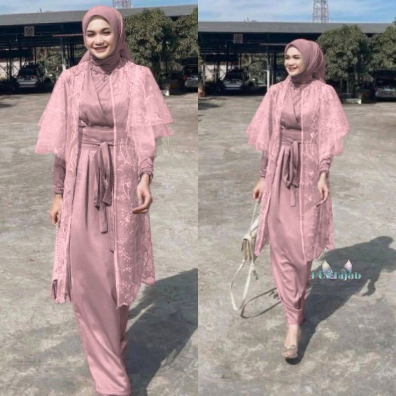 Violin Set Brokat Azalea Lucia Maxy Rayya Gamis Outer Setelan Kondangan Tile Kebaya Kimono Jumbo XXL Ld 120CM Lebaran Terbaru Dress Muslim 2 In 1 Bridesmaid