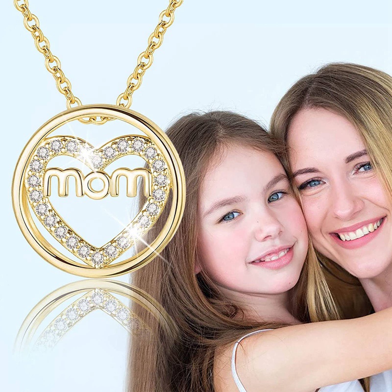 Kalung Rantai Dengan Liontin Hati Motif Tulisan Mom Untuk Hadiah Hari Ibu