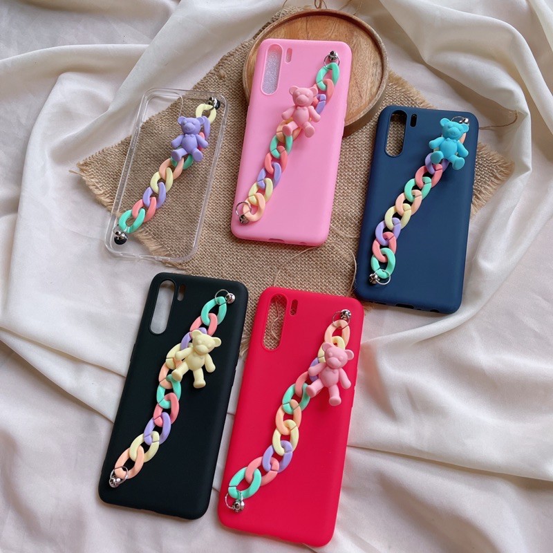 Pastel Bear Chain Case iPhone Oppo Vivo Xiaomi Samsung Realme5 7 6 7i 5i A51 A71 A53 10T 9T F11 PRO