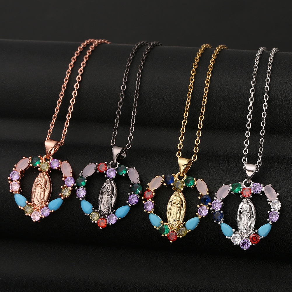 Eropa dan Amerika klasik Perawan Maria kalung jantung-berbentuk geometris liontin berlian warna berb