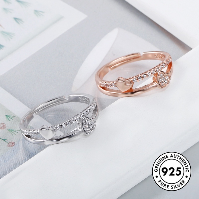 Cincin Bentuk Hati Aksen Berlian Bahan S925 Silver Untuk Wanita