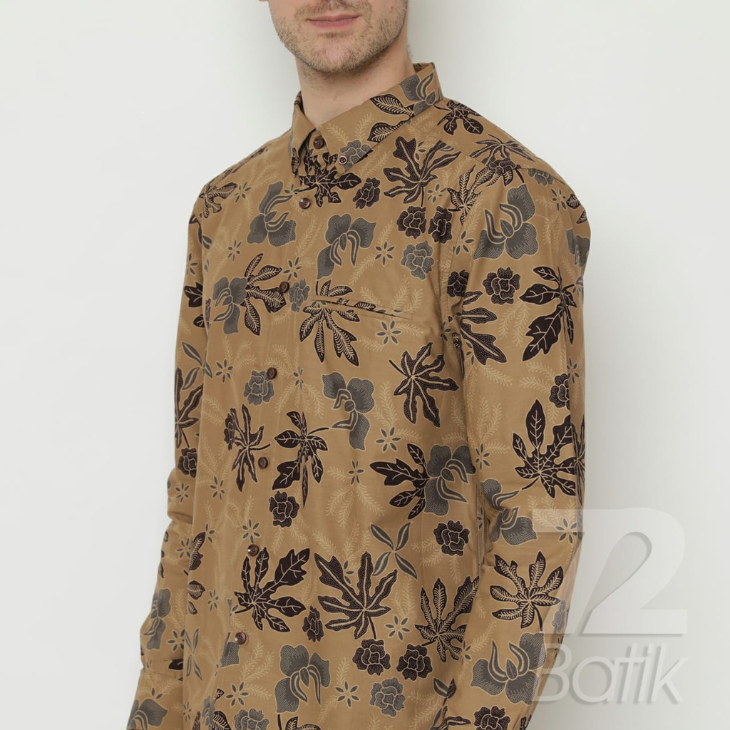 KEMEJA BATIK PRIA Lengan Panjang Premium Motif Daun Pepaya Coklat Choklat Cokelat 728094 Cap 72 - Baju Kemeja Atasan Pakaian Setelan Batik Pria Cowok Laki Laki Remaja Keluarga Kantor Lengan Panjang Modern Slimfit Slim Fit Premium Kekinian