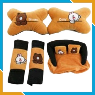 MURAH BANTAL KEPALA MOBIL 3 IN 1 LINE BROWN