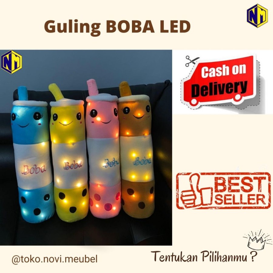 Guling Viral Boneka Boba LED Viral Milk Tea Kain Halus Tinggi 60cm Guling Boba di Banjarmasin