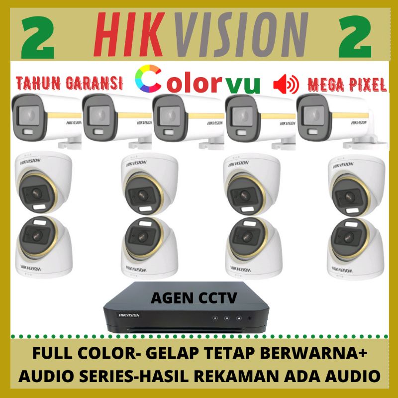 PAKET CCTV HIKVISION COLORVU 2MP 16 CHANNEL 13 KAMERA  AUDIO SERIES FULL COLOR