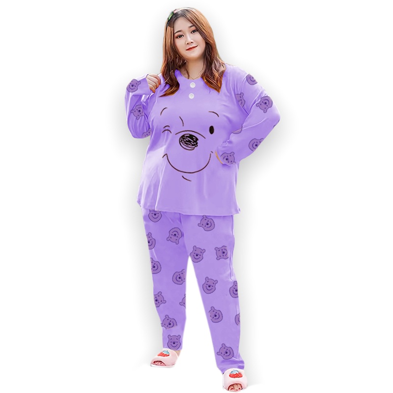 Lilipop.id  Baju Tidur Jumbo Pooh XXXL Celana Panjang PP Bigsize Lengan Panjang Baby Doll Kaos