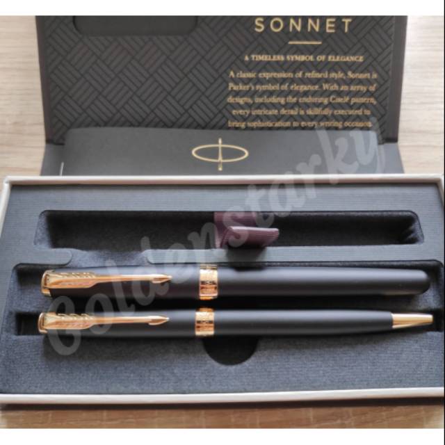 

Paket Parker Sonnet Matte Black GT: 1pcs Ballpoint + 1pcs Rollerball