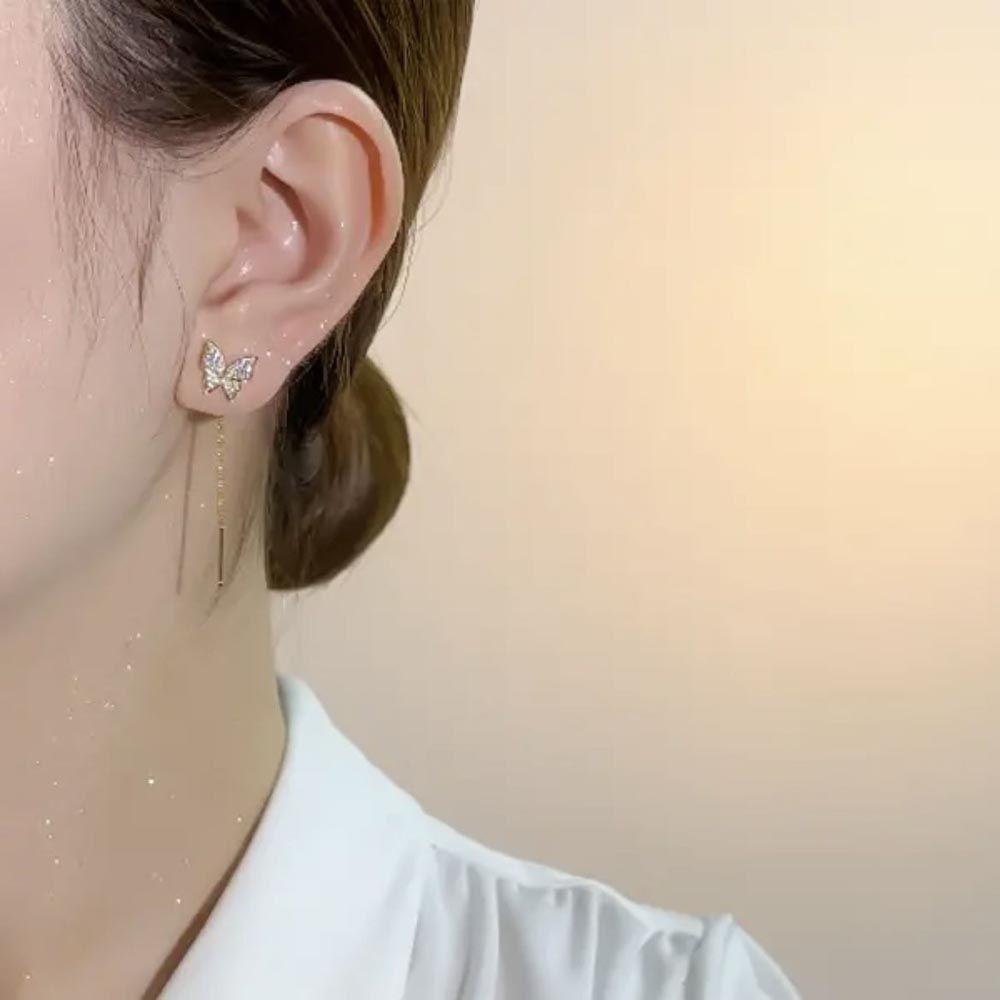 Mxbeauty Anting Tusuk Wanita Elegnat Manis Untuk Anak Perempuan Hadiah Geometris Kristal Butterfly Drop Earrings