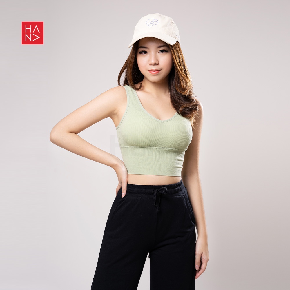 Hana Fashion - Saddie Ribbed Crop Tank Top Rajut Wanita Sport Bra with Bra Cup - TT300