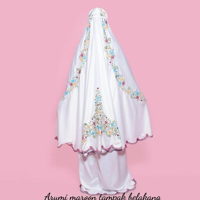DISCOUNT BMA - MUKENA TELEKUNG RUKUH DEWASA SATIN SILK ARUMI PUTIH BORDIR TAS M KEKINIAN MURAH