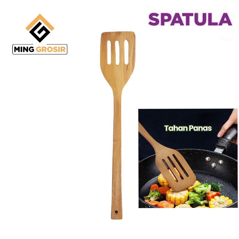 Jual SPATULA KAYU 3 LUBANG/SPATULA TEFLON KAYU 35 CM/PERALATAN MASAK