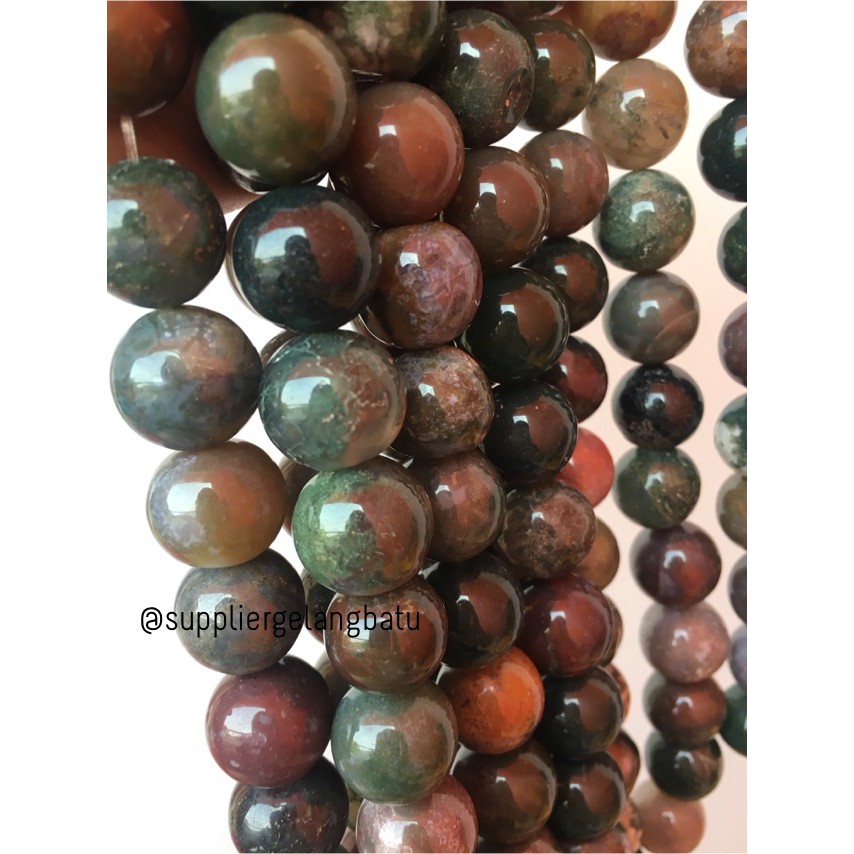 bahan gelang kalung 16mm INDIA AGATE glossy bloodstone hijau mix rare craft fashion aksesoris trend