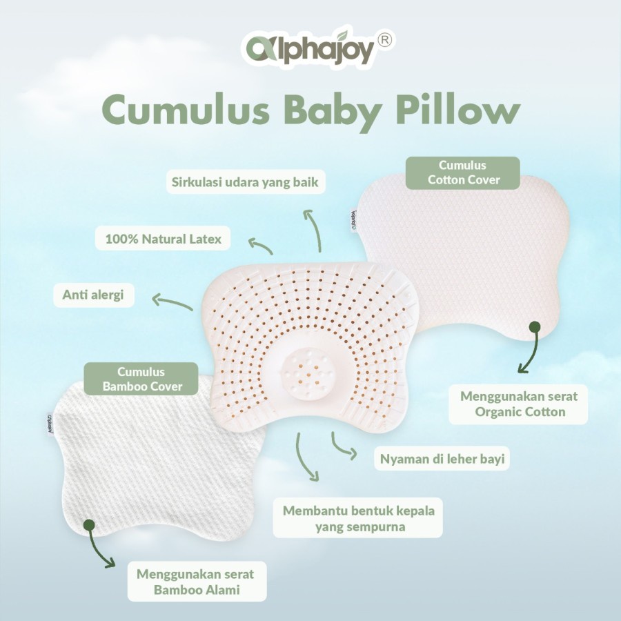 Alphajoy – CUMULUS Organic Cotton Baby Pillow, 100% Natural Latex