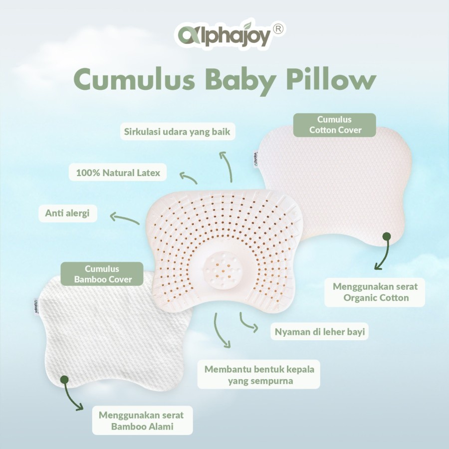 Alphajoy – CUMULUS Bamboo Baby Pillow, 100% Natural Latex