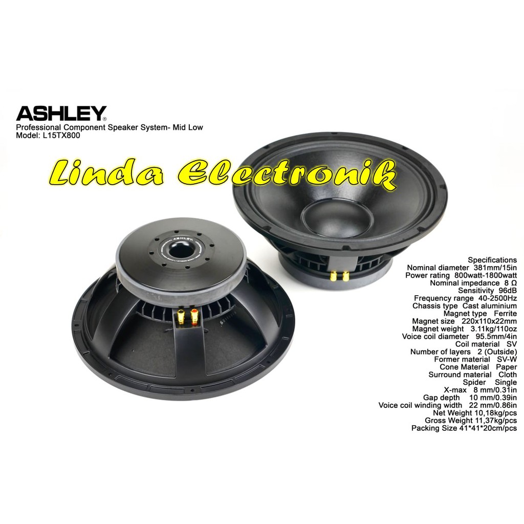 Speaker Component Ashley L15tx800 mid low woofer 15inch coil 4in