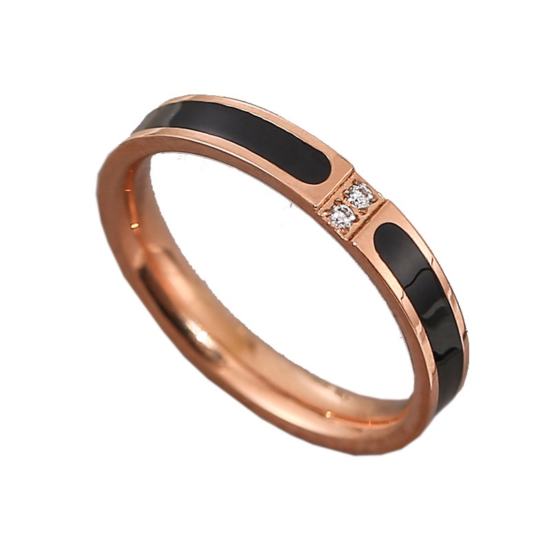 Cincin Titanium Stainless Steel Aksen Berlian Imitasi untuk Pria / Wanita