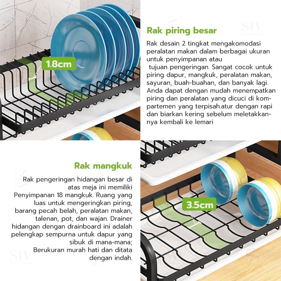 Grosir - H971 Rak Dapur Multifungsi 2 Tingkat / Rak Piring &amp; Mangkok / Peralatan Dapur / Tempat Pengering Piring &amp; Mangkok