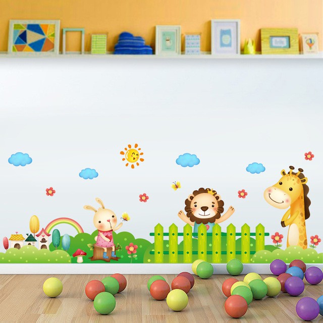 Reliza Wall Sticker Animals Garden Pagar Hewan Anak Stiker Dinding LDR7181